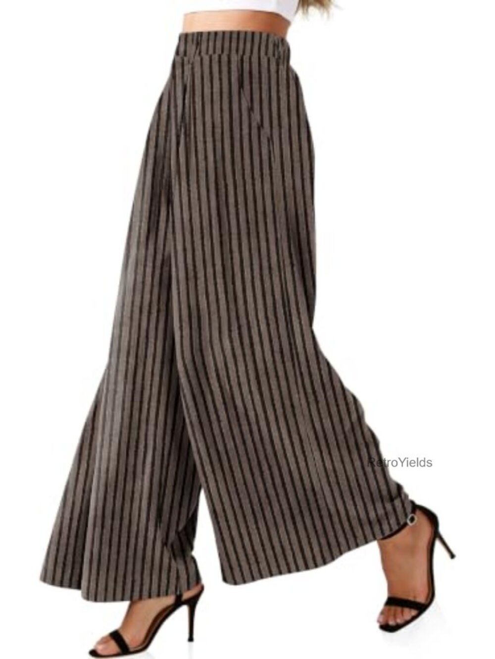 Linen Palazzo Pants High Waist Pleated Wide Leg Trousers with Pockets